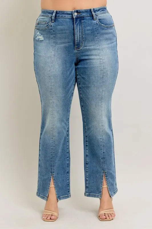 Plus Size High Waist Vintage Wash Straight Jeans Coastal Style