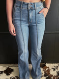 Coastal High-Waisted Flare Jeans With Seam Detail - Southern Shores Clothing