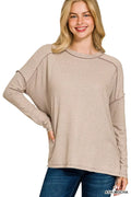 Plus Size Melange Hacci Exposed Seam Hi Low Tee - Southern Shores Clothing
