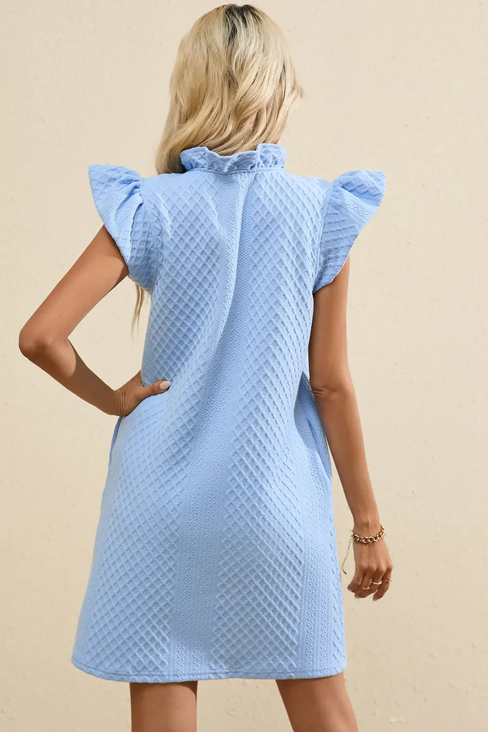 Ruffled V-Neck Cap Sleeve Mini Dress - Southern Shores Clothing