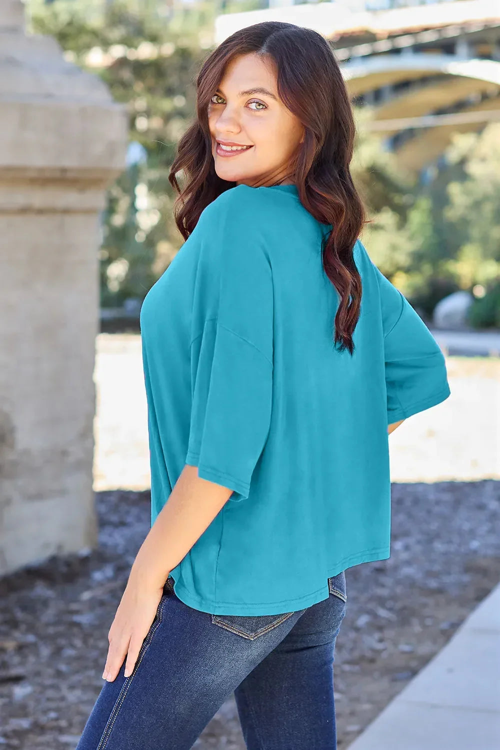 Basic Round Neck Drop Shoulder Tee Top for Layering - Southern Shores Clothing