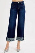Crop Wide Jeans With Printed Cuff Plus Size - Southern Shores Clothing
