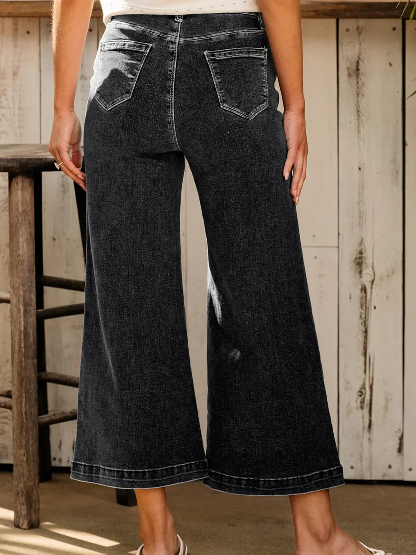 Coastal Seam Detail Flared Bottom Ankle Length Denim Jeans - Southern Shores Clothing