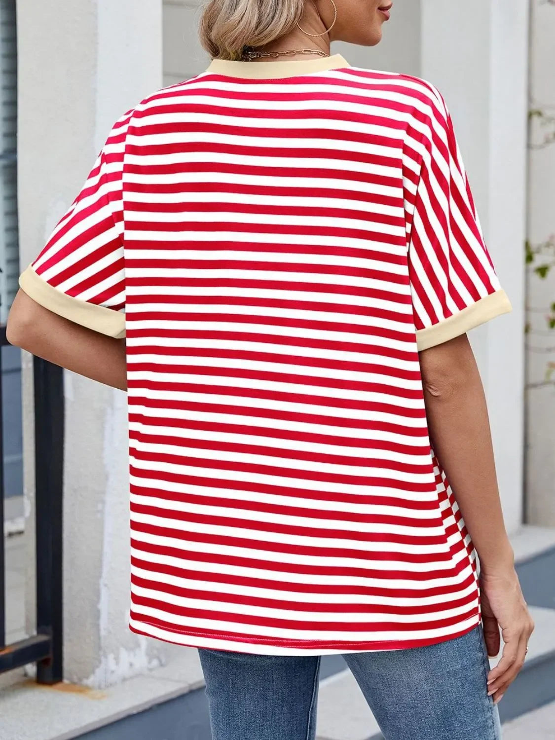Striped Round Neck Half Sleeve T-Shirt - Southern Shores Clothing