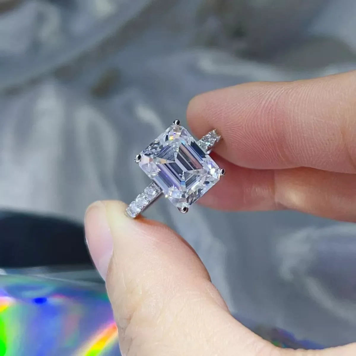 Moissanite 5 Carat Platinum Plated Sterling Silver Ring - Southern Shores Clothing