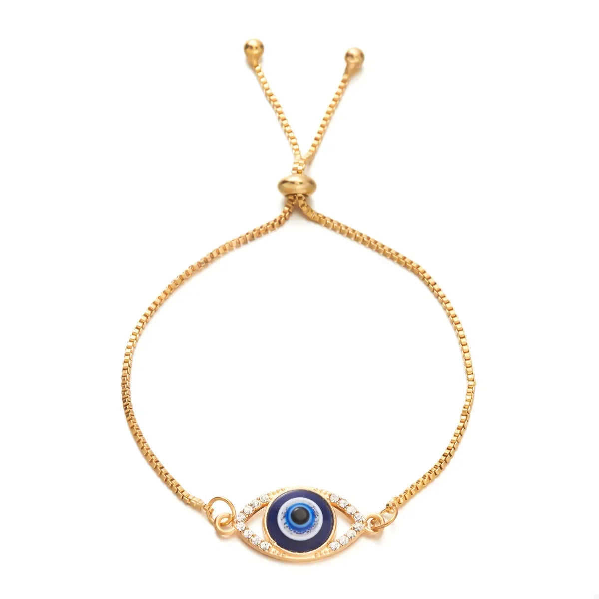 Evil Eye Adjustable Resin Bracelet With Rhinestones - Southern Shores Clothing
