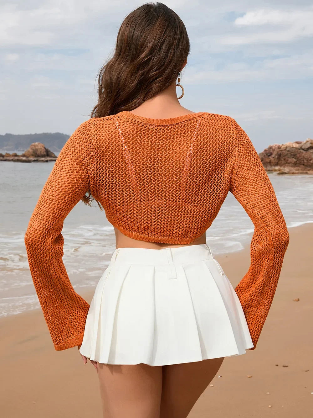 Sheer Openwork Long Sleeve Beach Cover Up - Southern Shores Clothing