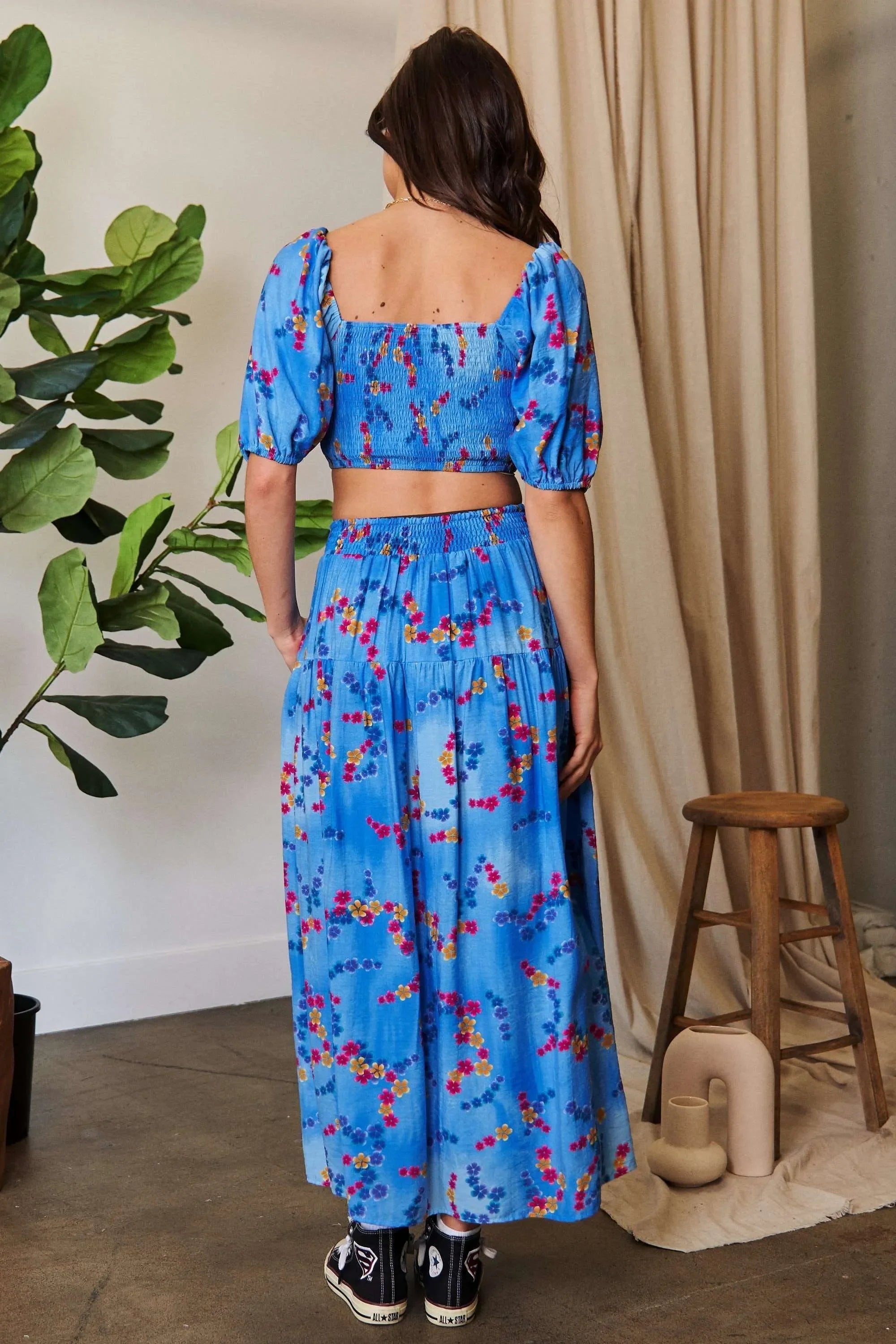 Printed Ruffled Smocking Waistband Maxi Skirt - Southern Shores Clothing