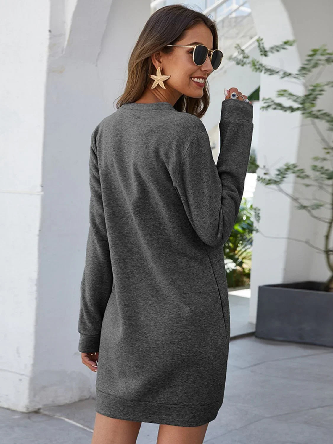 Ivy Lane Round Neck Long Sleeve Mini Dress with Pockets - Southern Shores Clothing