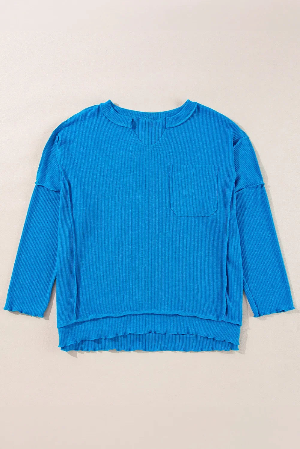 Exposed Seam Notched Long Sleeve Pocketed Blouse - Southern Shores Clothing