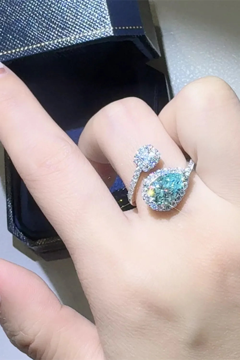 2 Carat Moissanite Sterling Silver Bypass Ring Adjustable - Southern Shores Clothing