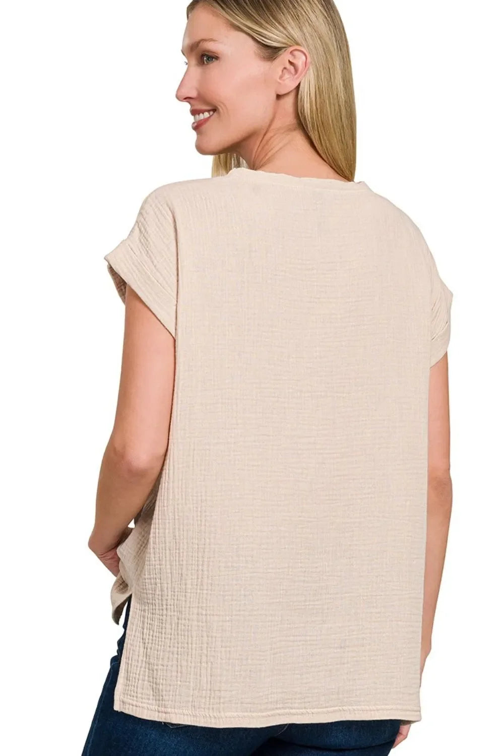 Waffle Knit Oversized Round Neck Short Sleeve T Shirt - Southern Shores Clothing