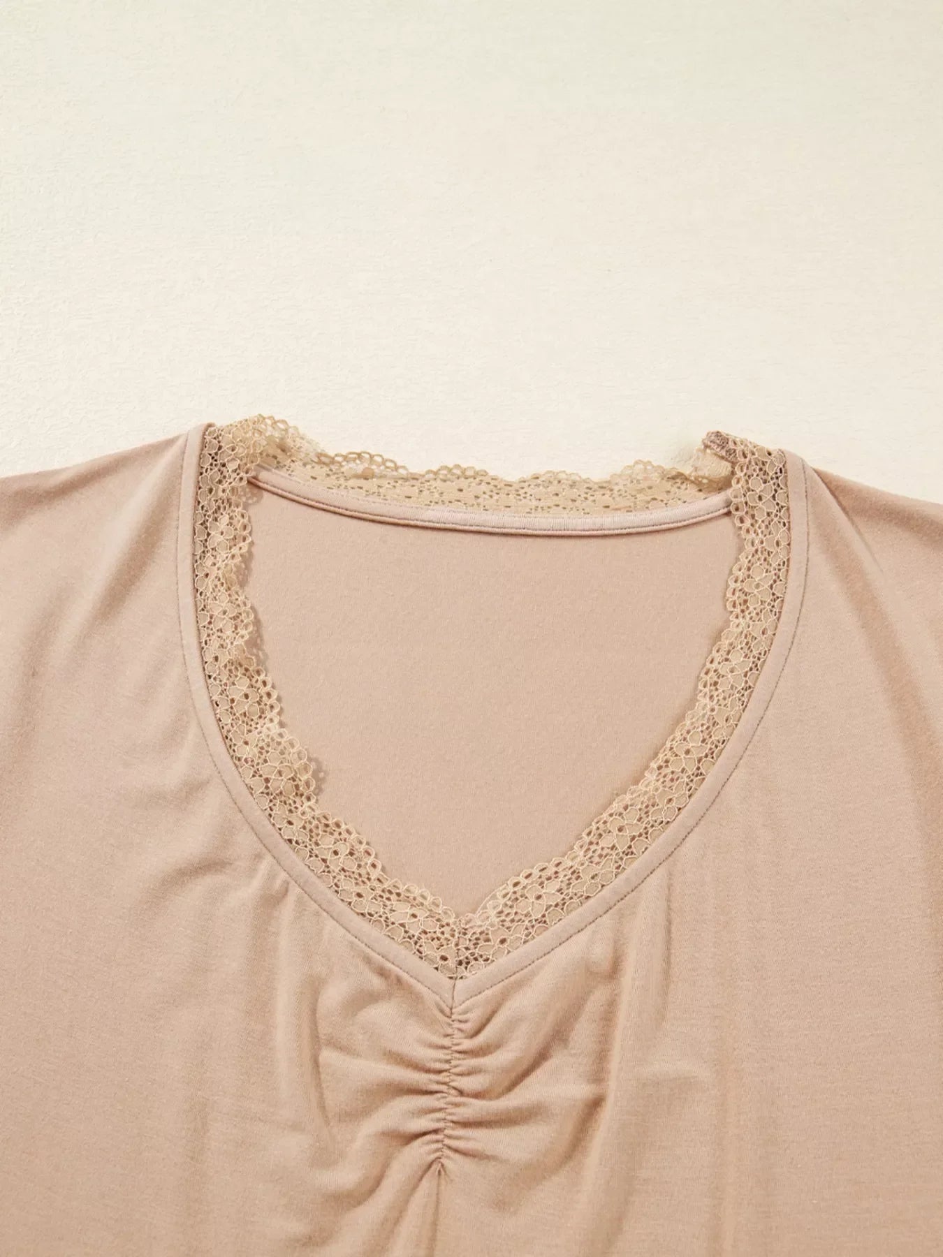 Lace-Trimmed Ruched Detail Long Sleeve T-Shirt - Southern Shores Clothing