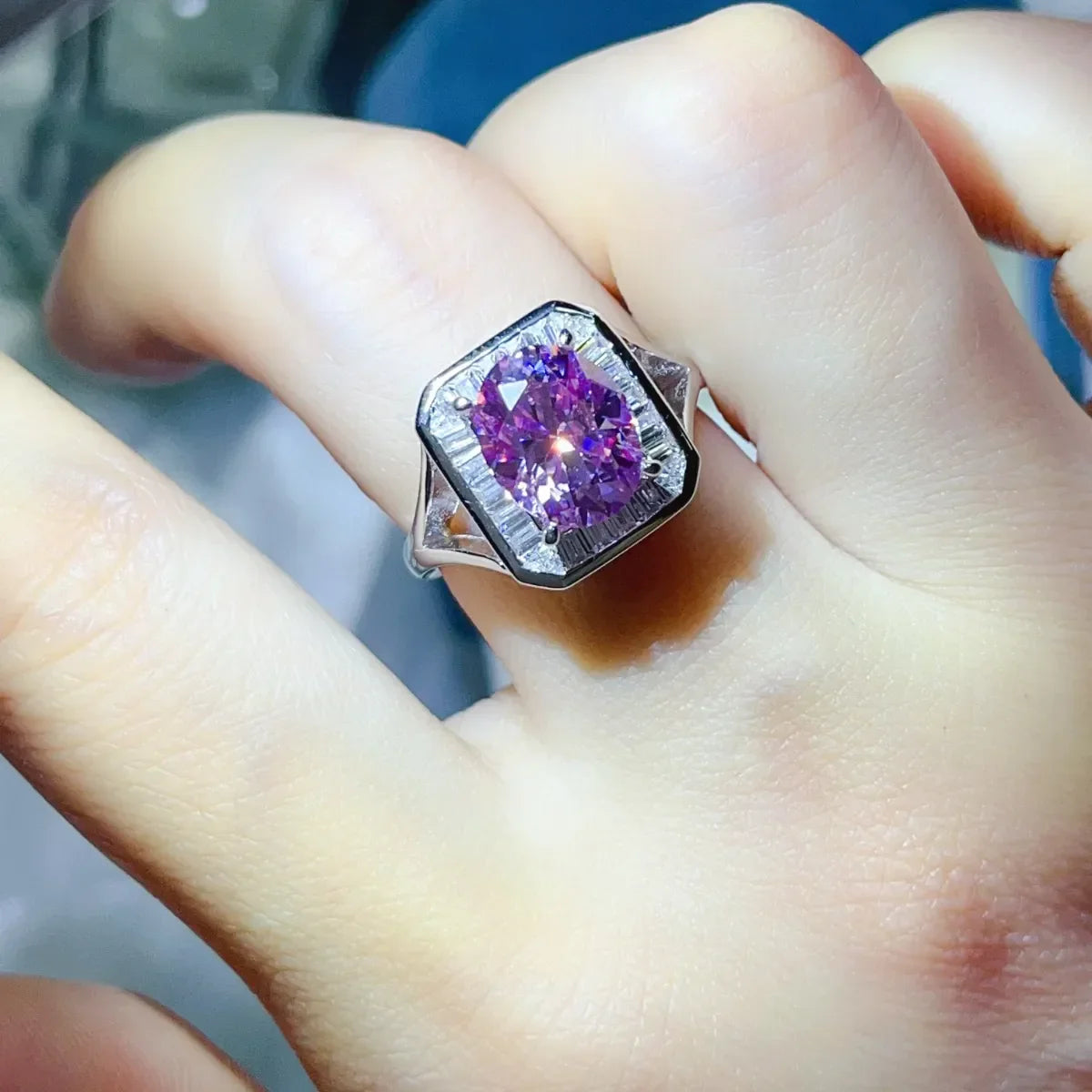 3 Carat Moissanite Square Ring In Platinum Plated Silver