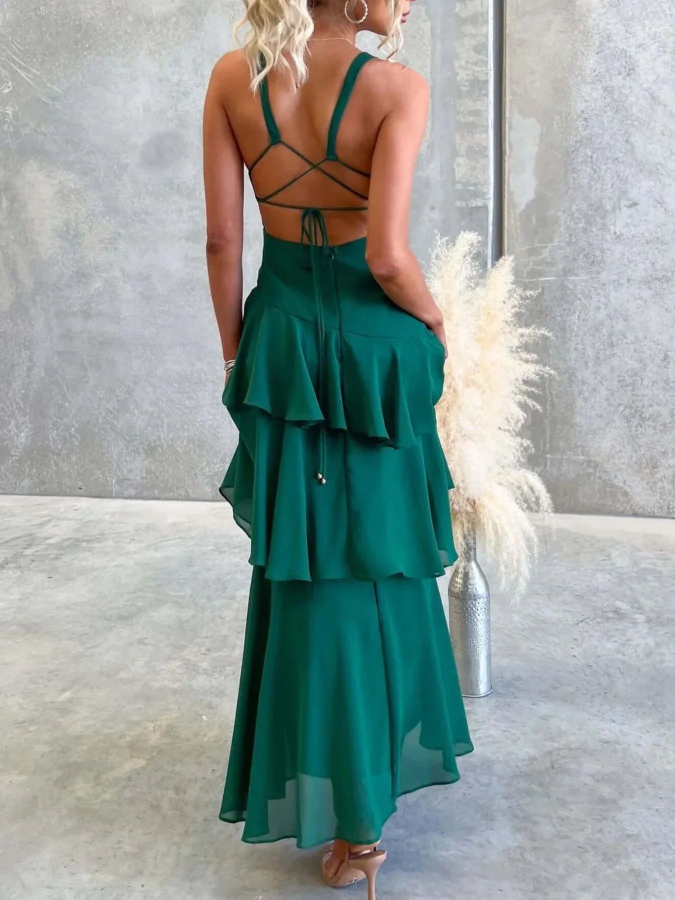 Sleeveless Ruffled Layered Backless Maxi Dress - Southern Shores Clothing