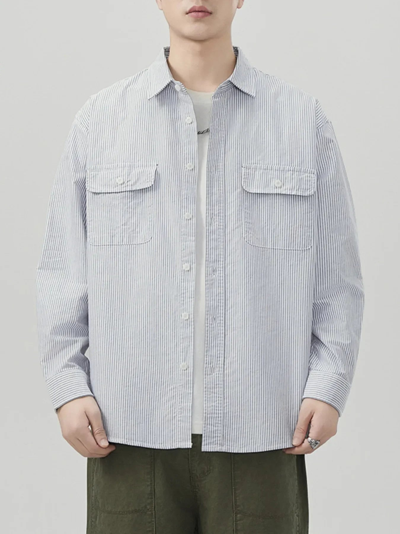 Plus Size Striped Long Sleeve Button Up Shirt - Southern Shores Clothing