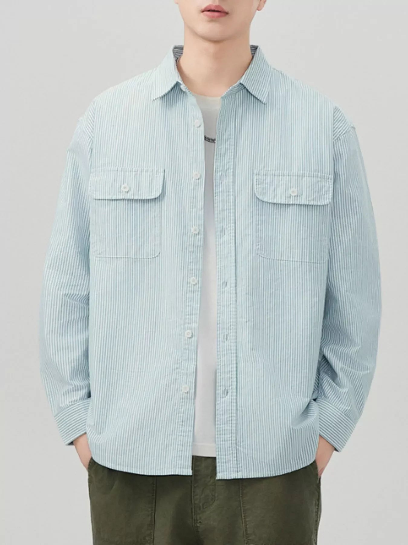 Plus Size Striped Long Sleeve Button Up Shirt - Southern Shores Clothing