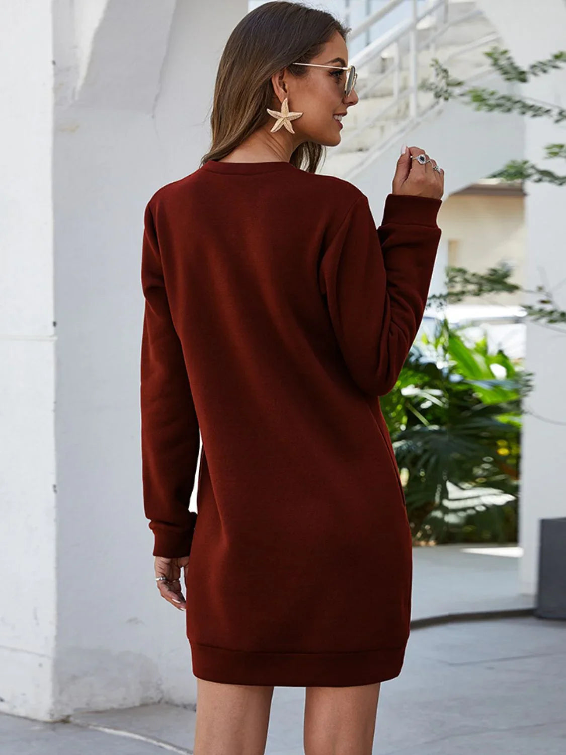 Ivy Lane Round Neck Long Sleeve Mini Dress with Pockets - Southern Shores Clothing