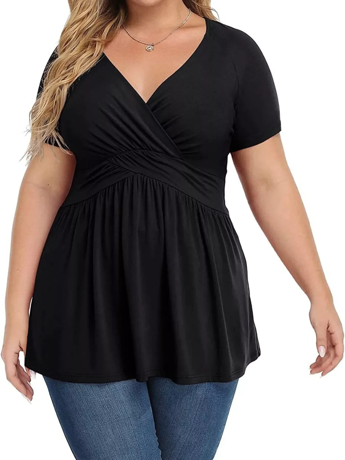 Plus Size Stretch Surplice Short Sleeve T Shirt - Southern Shores Clothing