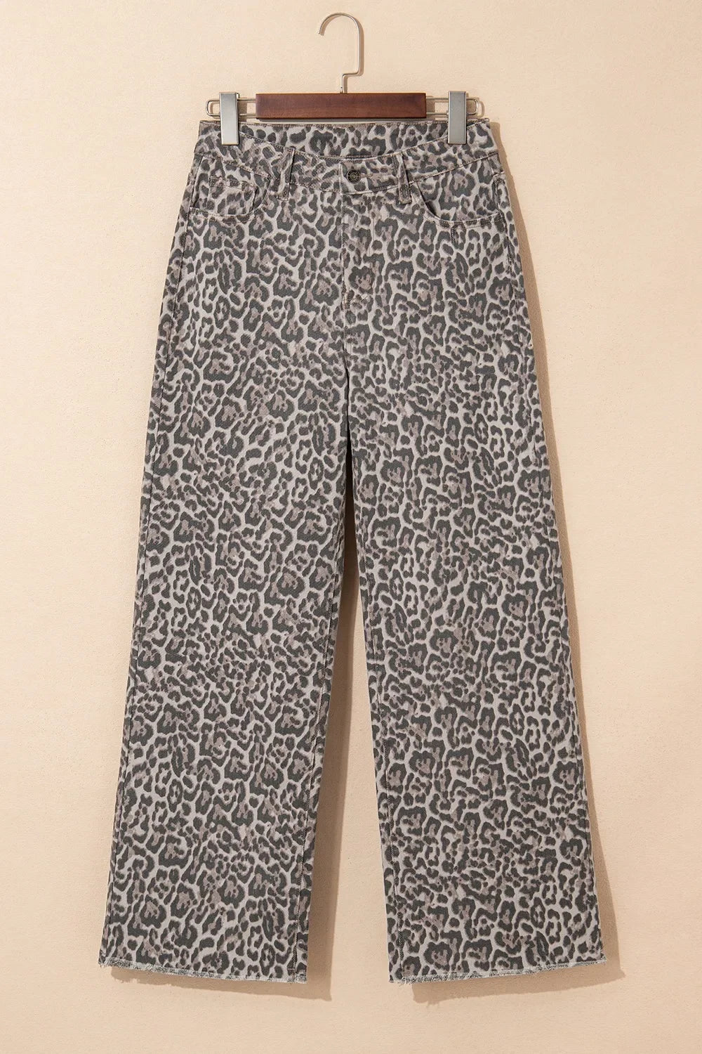 Coastal Leopard High Waist Wide Leg Frayed Edge Denim Jeans