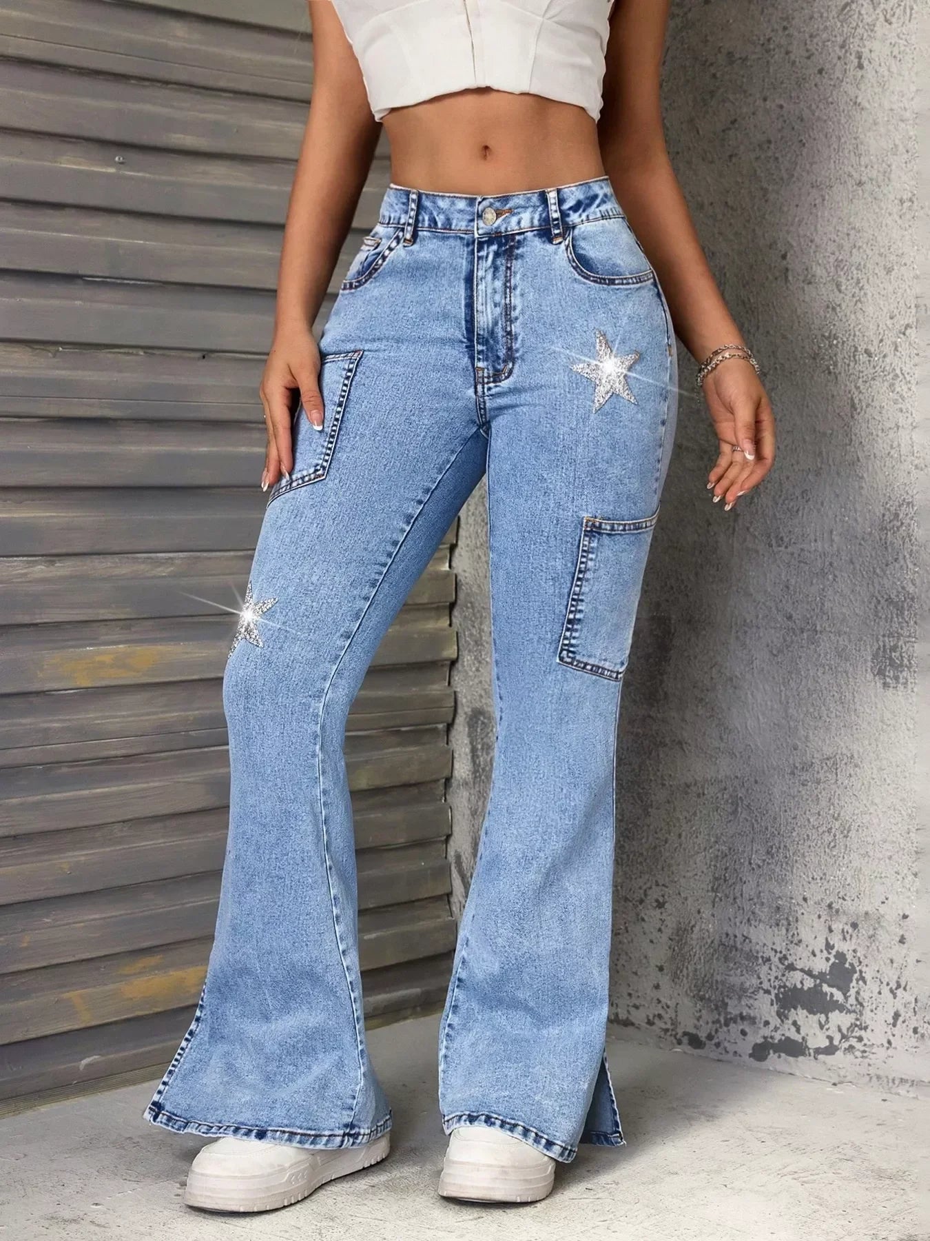 Coastal Slit Star Flare Leg Jeans Stretch Denim - Southern Shores Clothing