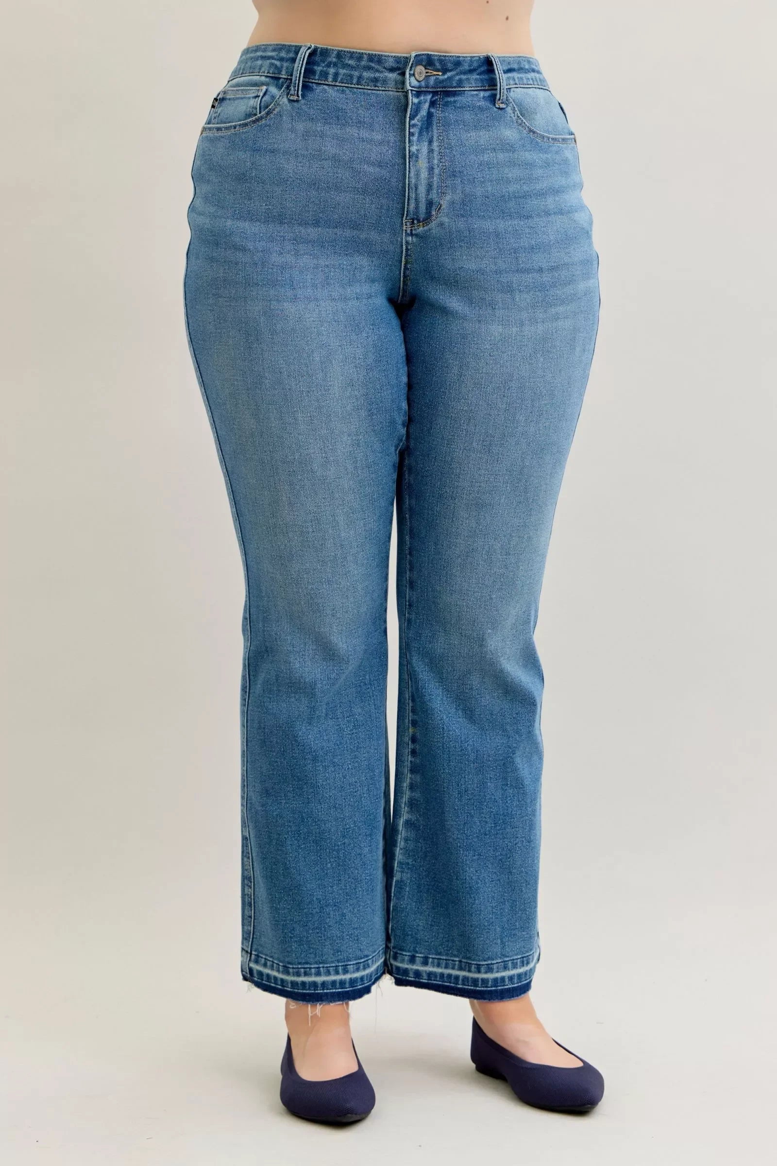 Plus Size Mid Rise Slim Bootcut Jeans With Tummy Control - Southern Shores Clothing