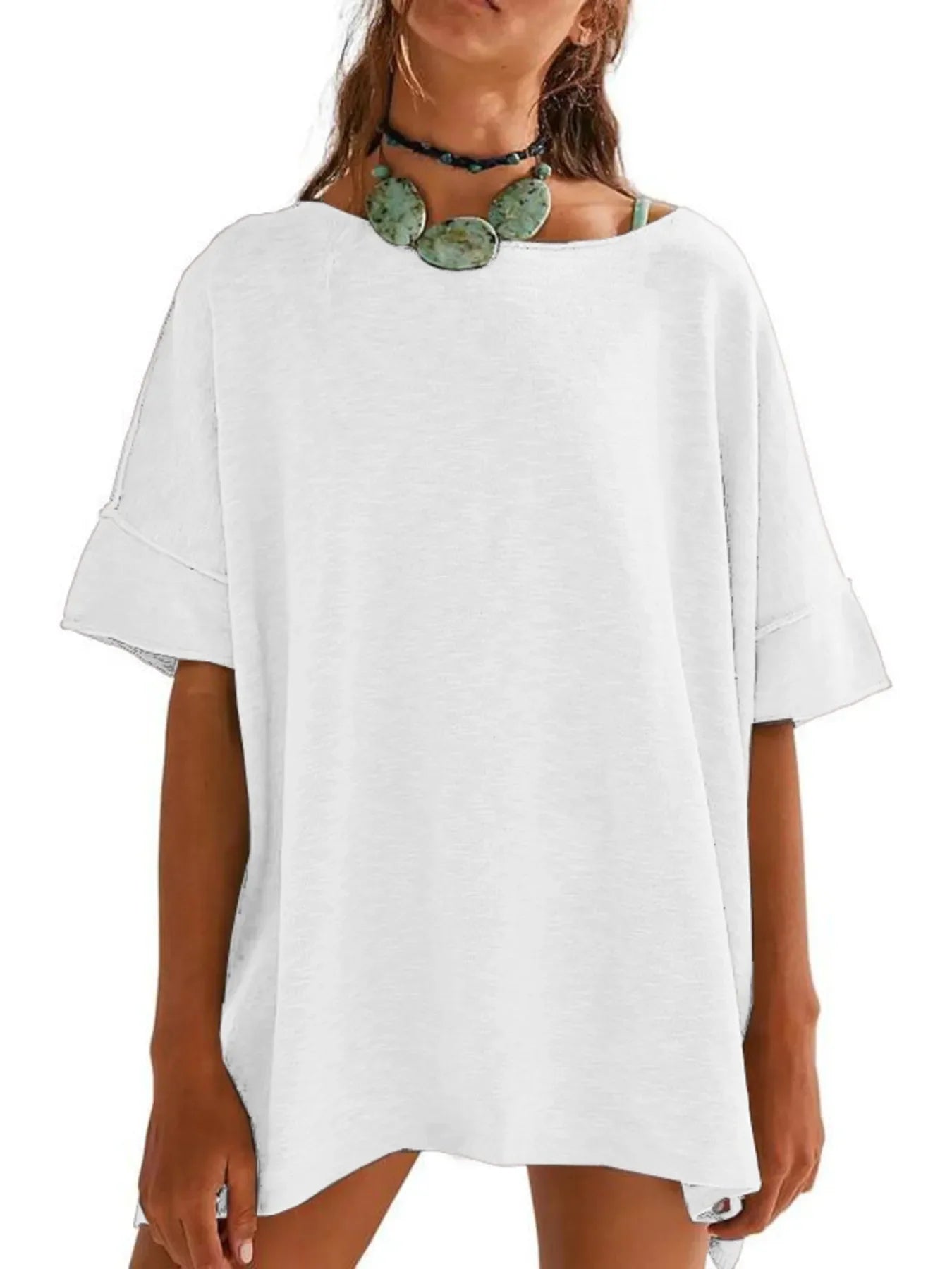 Oversized Round Neck Drop Shoulder Stretchy T Shirt - Southern Shores Clothing