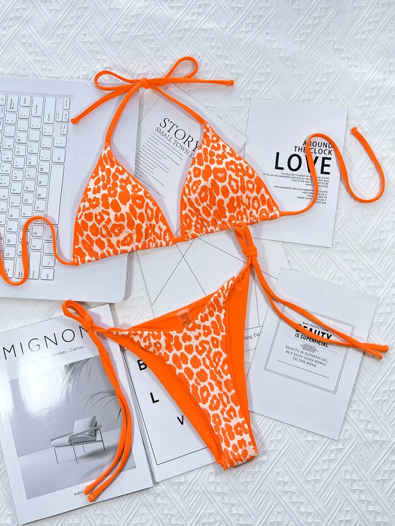 Leopard Print Halter Tie Side Bikini Stretchy - Southern Shores Clothing