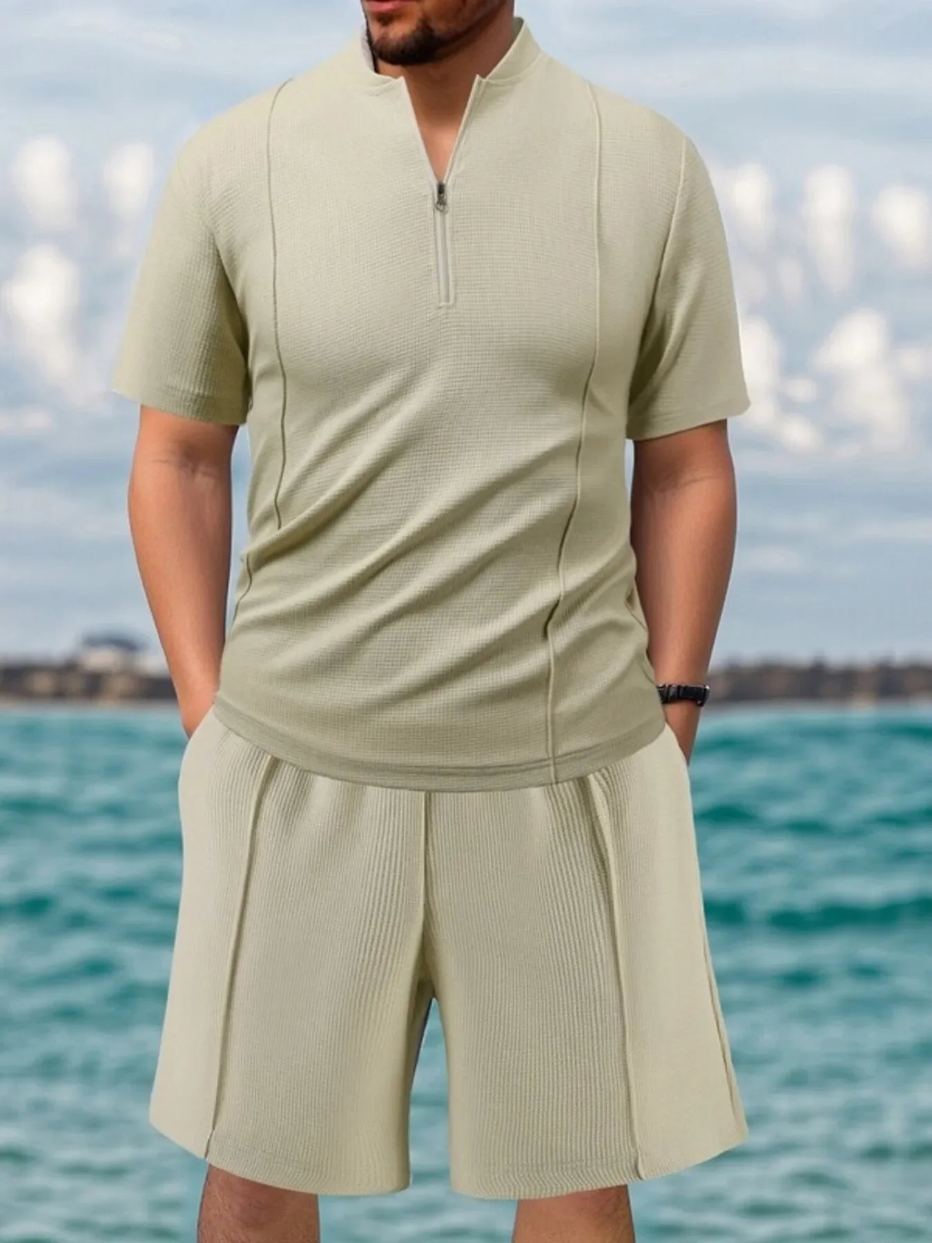 Men's Full Size Zip Front Short Sleeve Top and Shorts Set Plus Size - Southern Shores Clothing