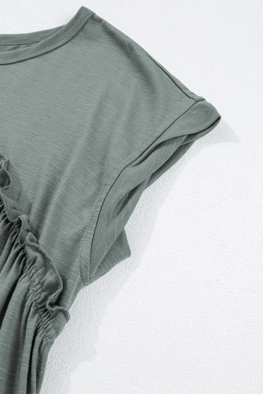 Frilled Gathered Seam Round Neck T Shirt Dress With Stretch - Southern Shores Clothing