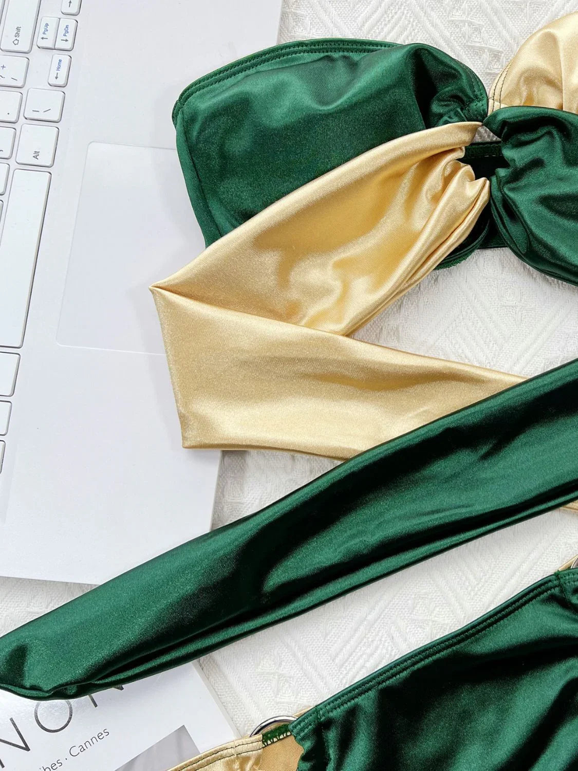 Ring Detail Tied Bikini Set With Stretchy Fabric - Southern Shores Clothing
