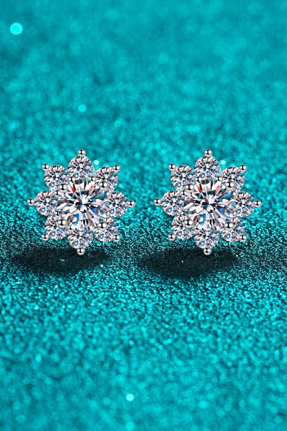 1 Carat Moissanite Sterling Silver Flower Earrings - Southern Shores Clothing