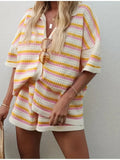 Striped Button Up Sweater Set With Shorts - Southern Shores Clothing