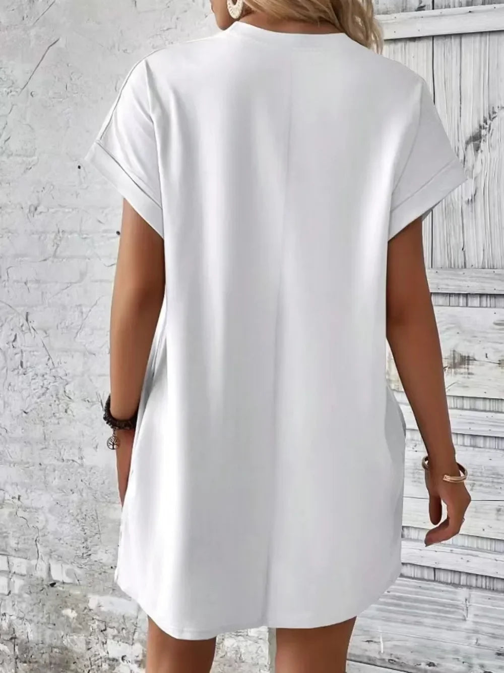 Pocketed Round Neck Short Sleeve Dress - Southern Shores Clothing