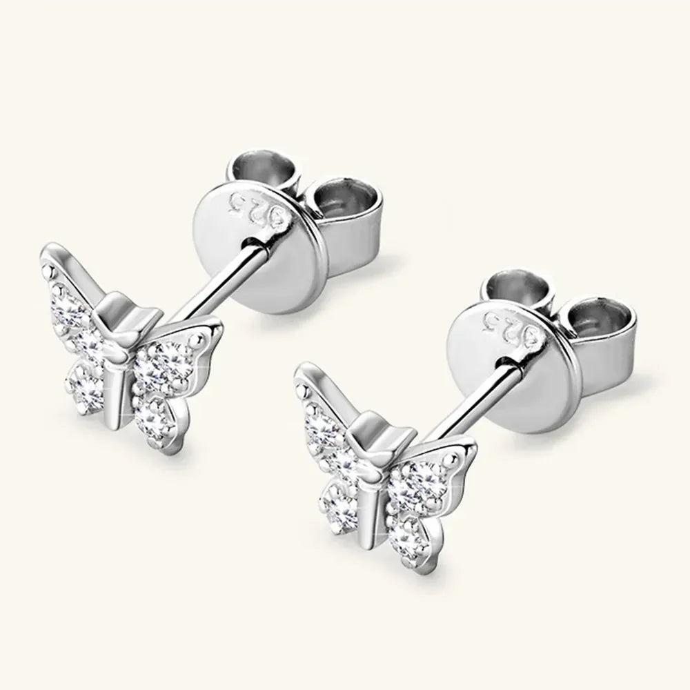 Moissanite Sterling Silver Butterfly Stud Earrings - Southern Shores Clothing