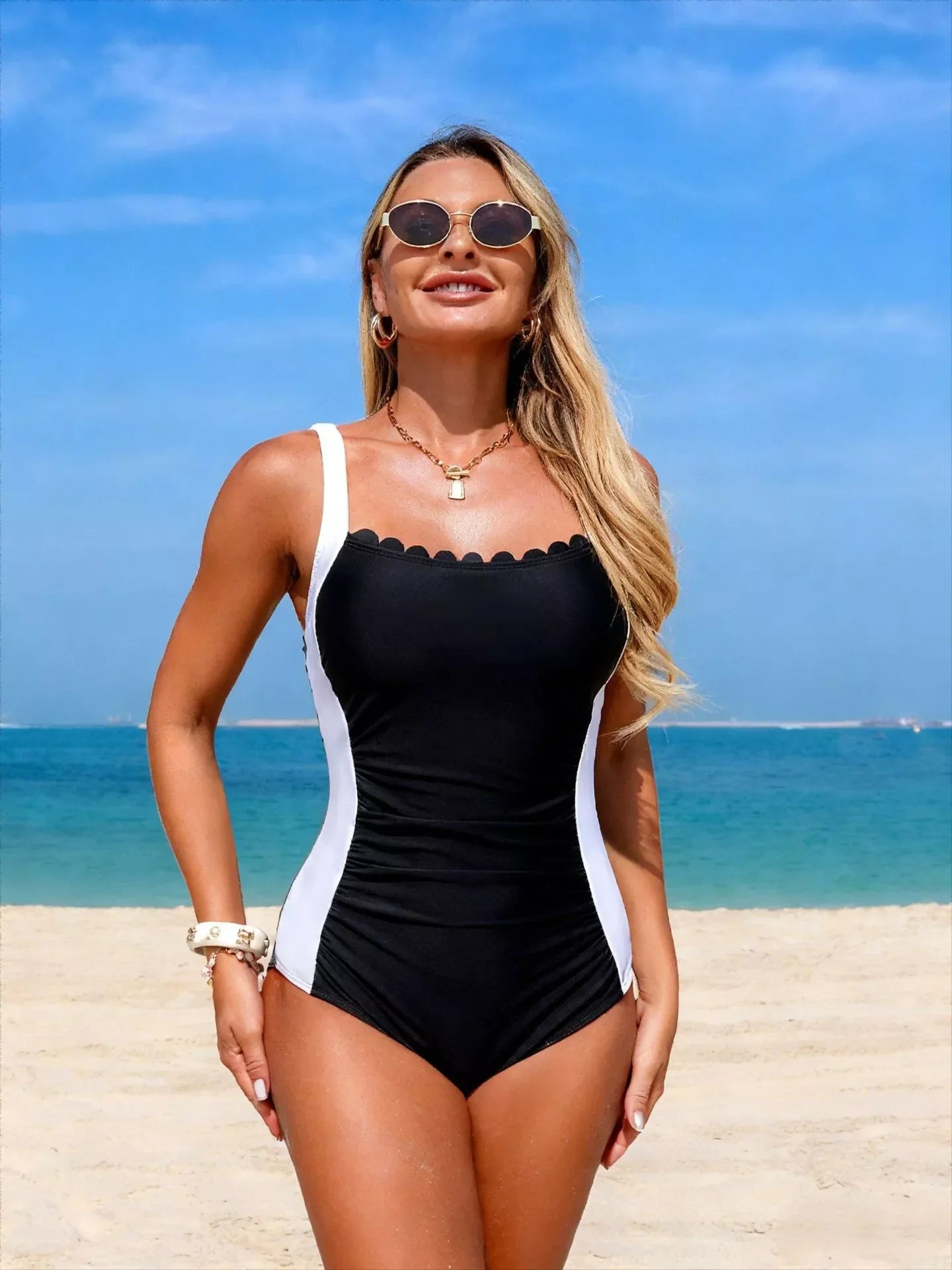 Two-Tone Ruched One-Piece Swimsuit With Removable Chest Pads - Southern Shores Clothing