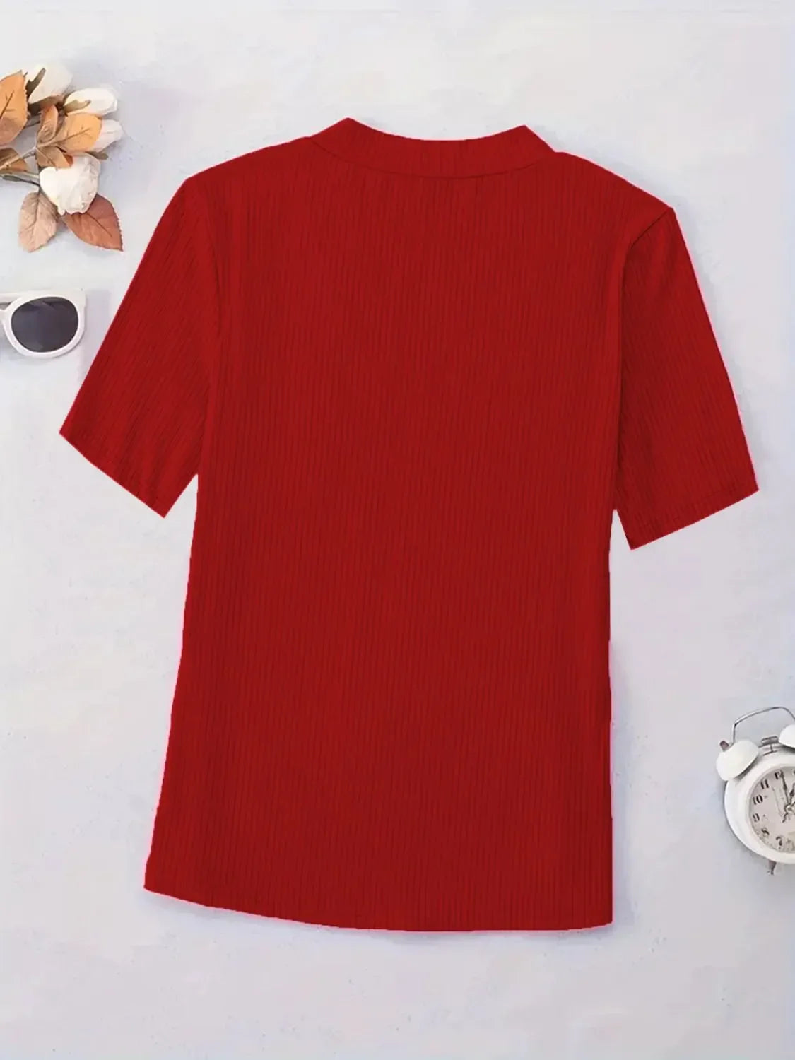Full Size Solid V-Neck Short Sleeve T-Shirt Plus Size - Southern Shores Clothing