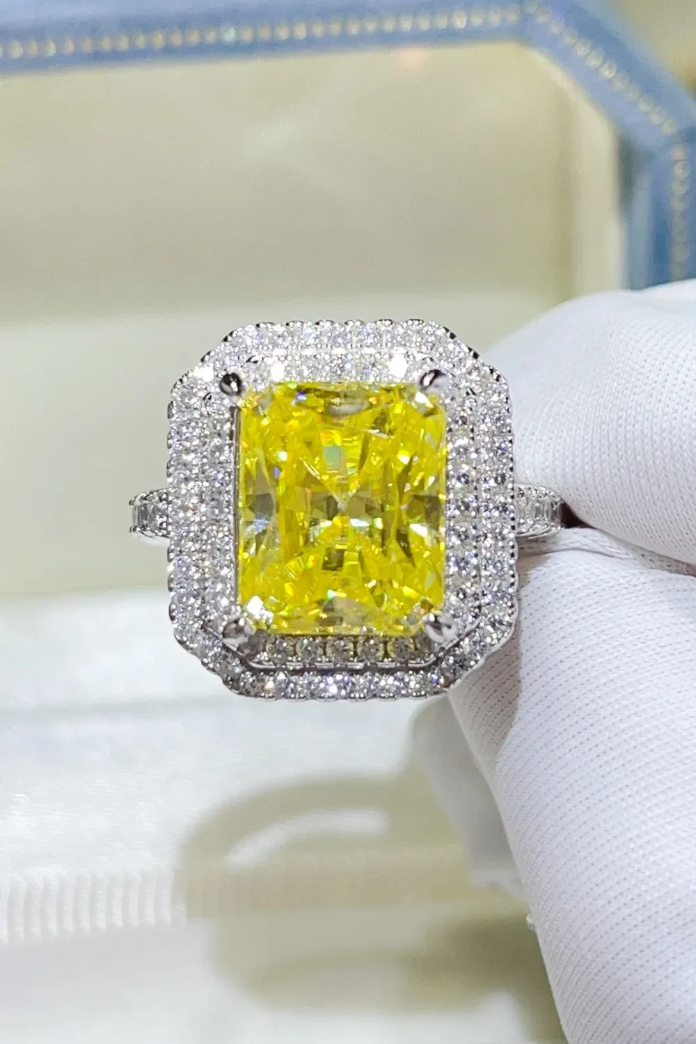 Golden Yellow 2 Carat Moissanite Sterling Silver Ring Halo - Southern Shores Clothing