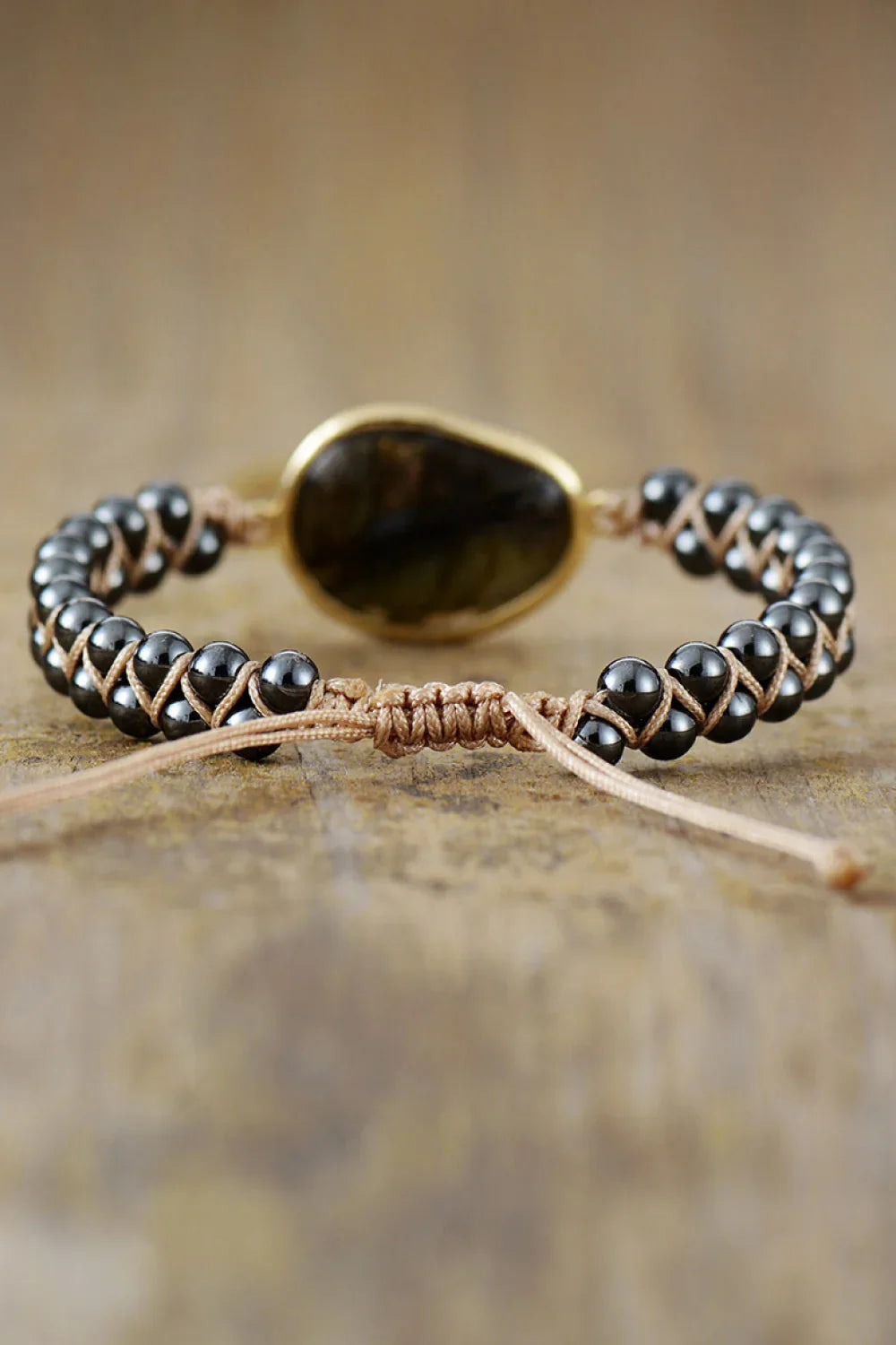 Natural Stone Beaded Bracelet With Gold Bezel - Southern Shores Clothing