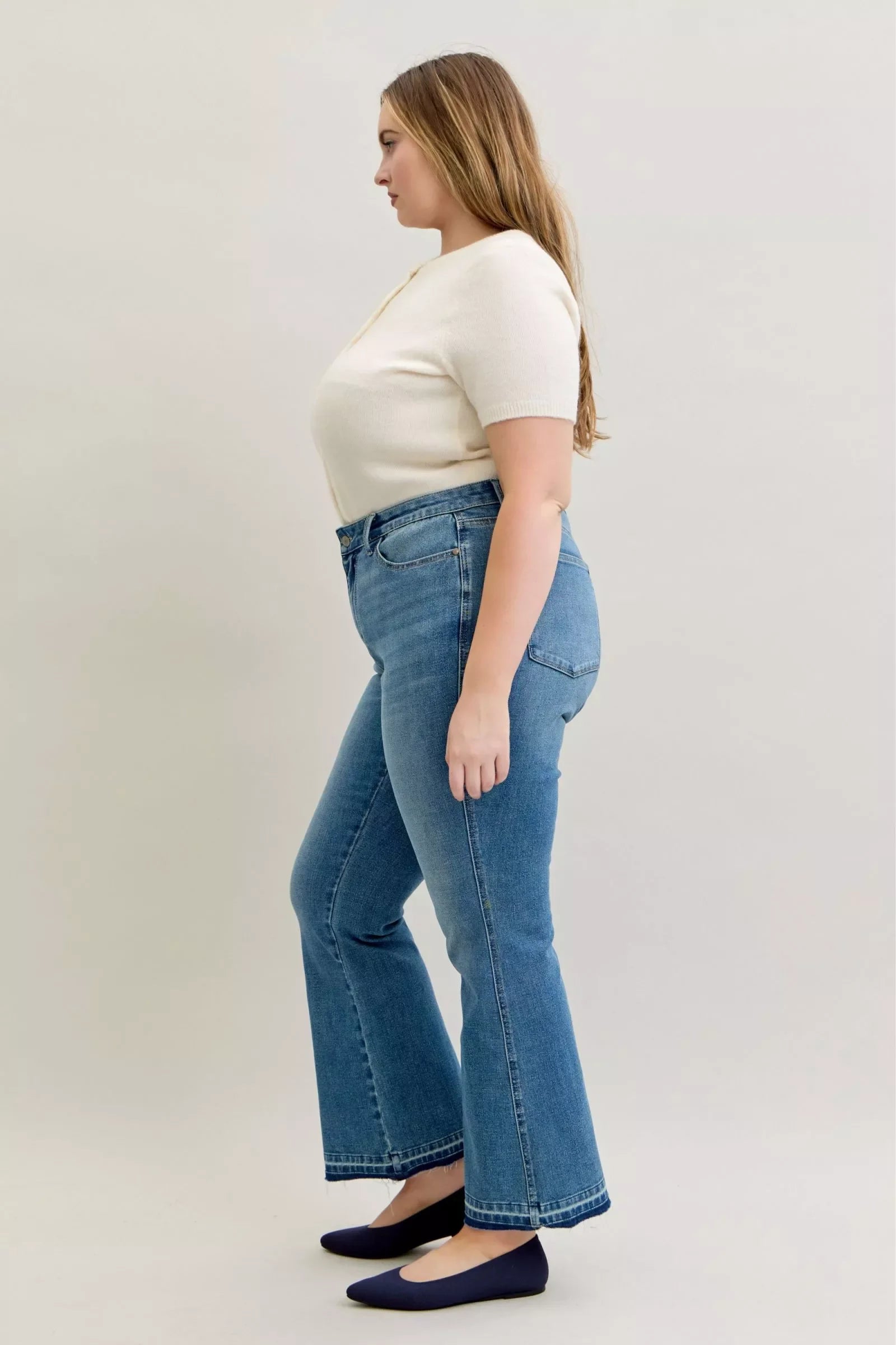 Plus Size Mid Rise Slim Bootcut Jeans With Tummy Control - Southern Shores Clothing