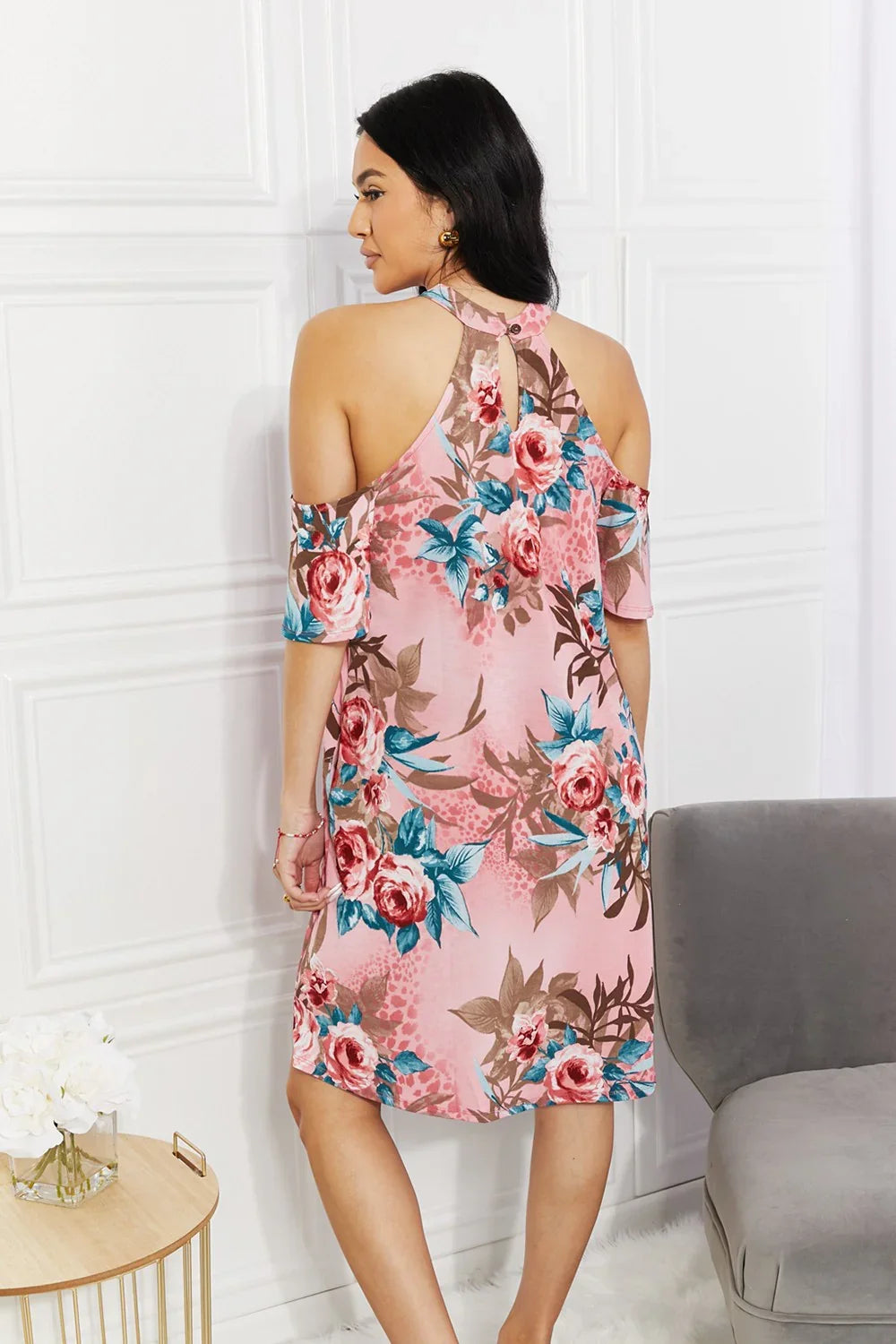 Tropical Print Cold Shoulder Dress Keyhole - Southern Shores Clothing