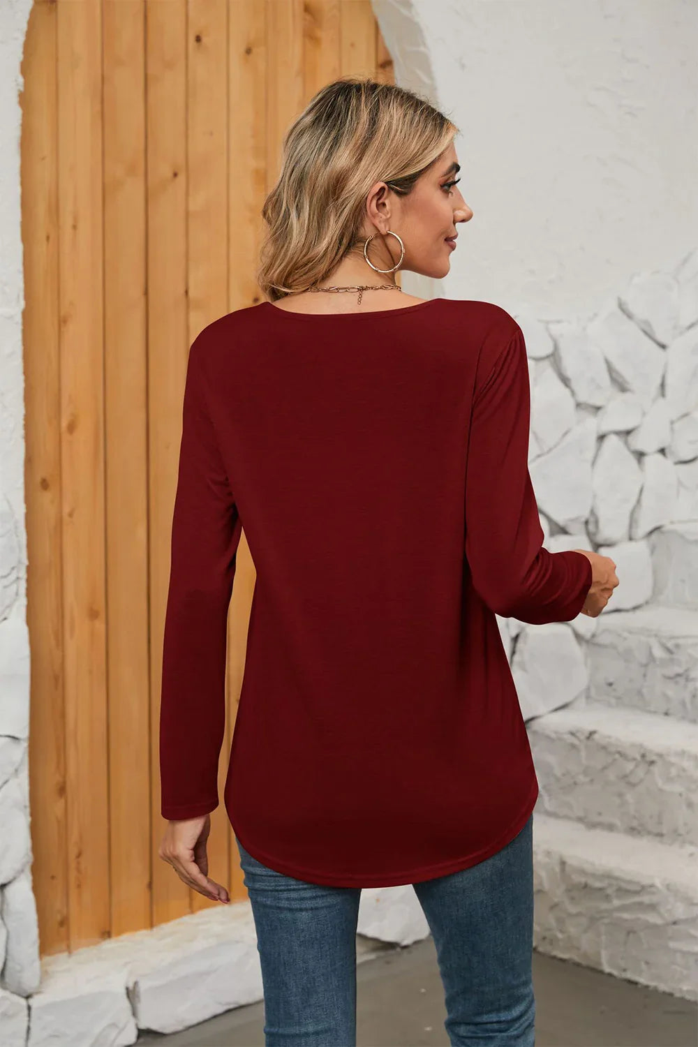 Square Neck Stretch Long Sleeve T Shirt Everyday - Southern Shores Clothing