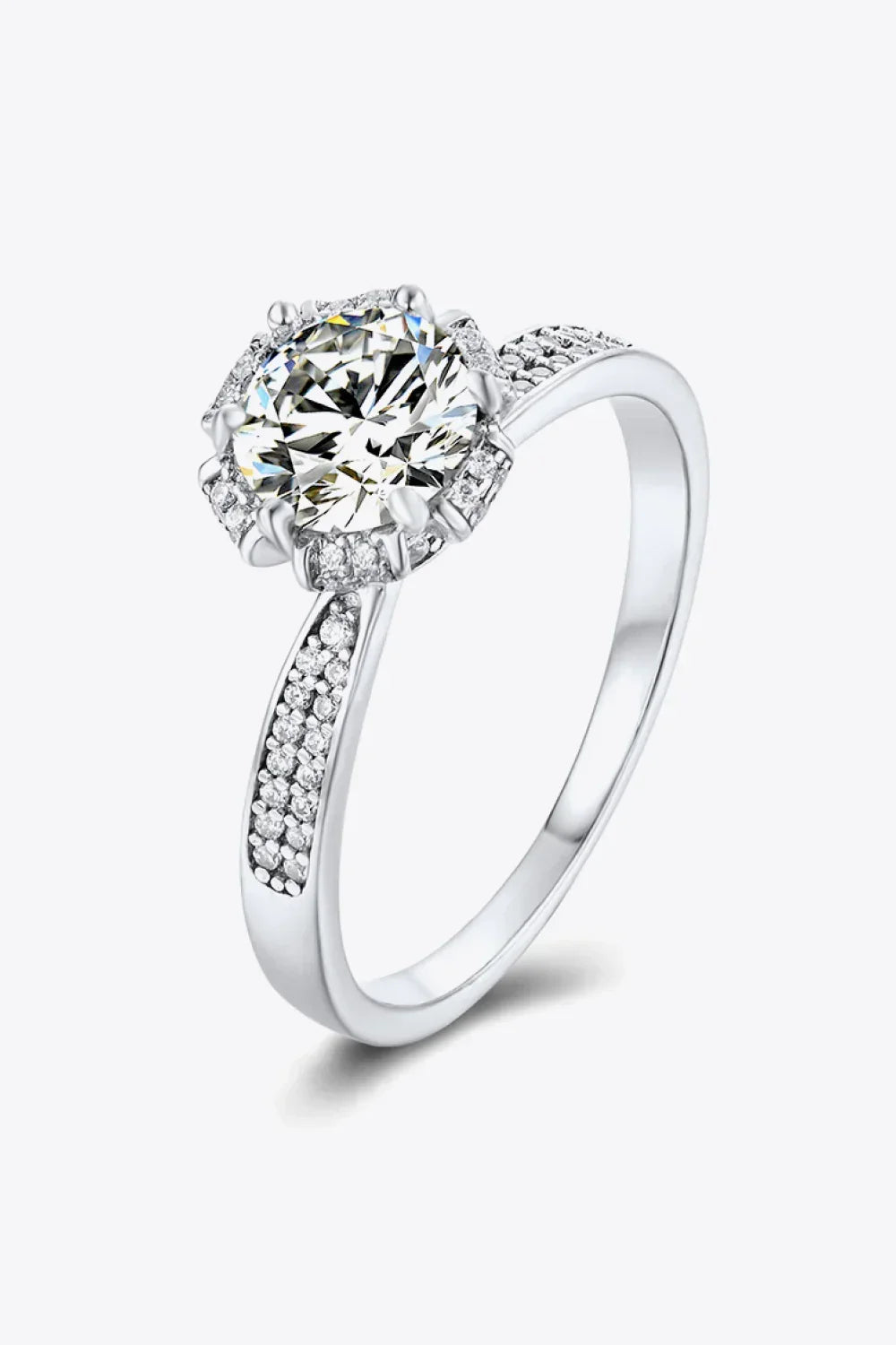 1 Carat Moissanite Platinum-Plated Sterling Silver Ring