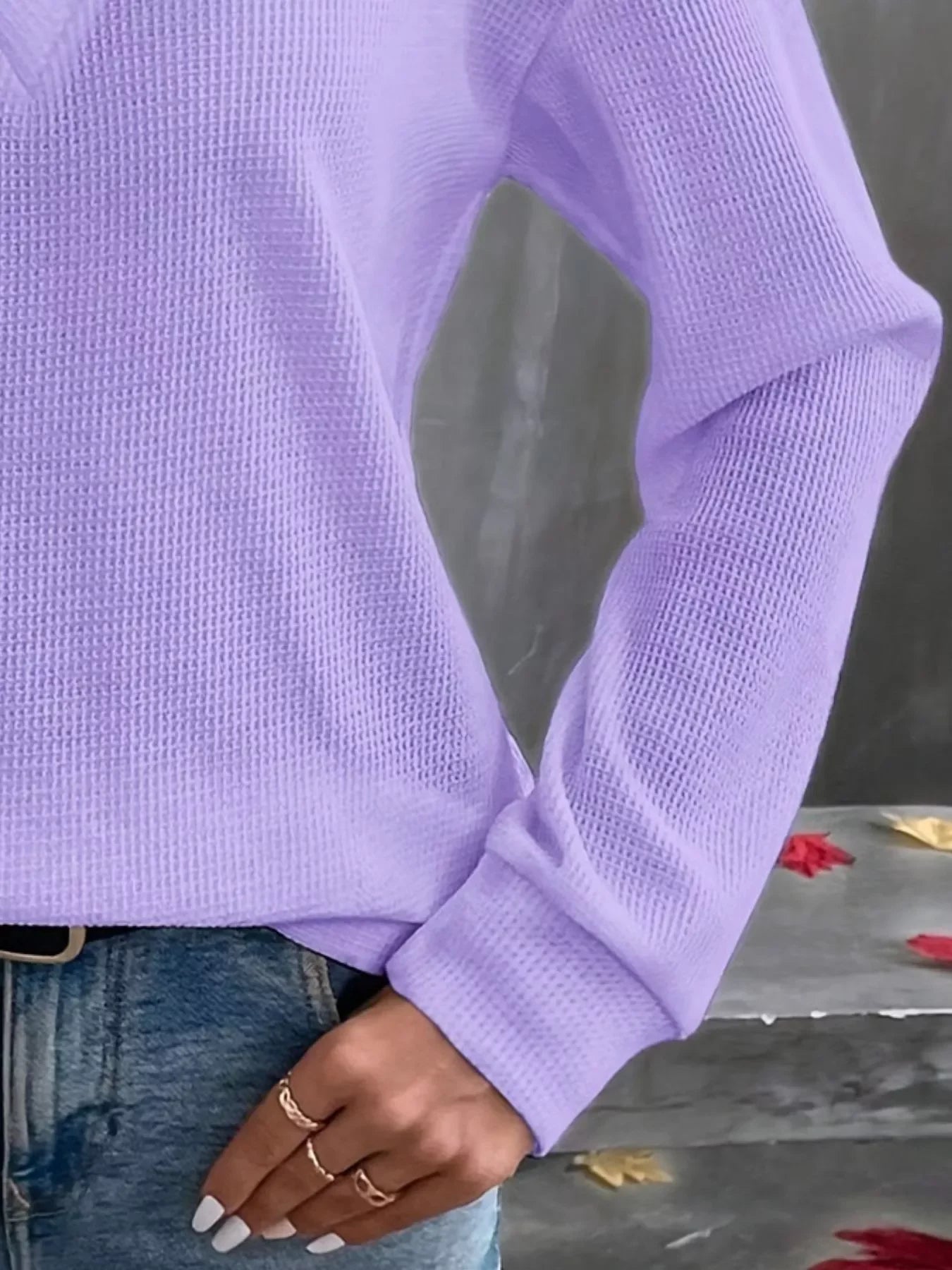 Plus Size V-Neck Long Sleeve Waffle Knit Shirt - Southern Shores Clothing