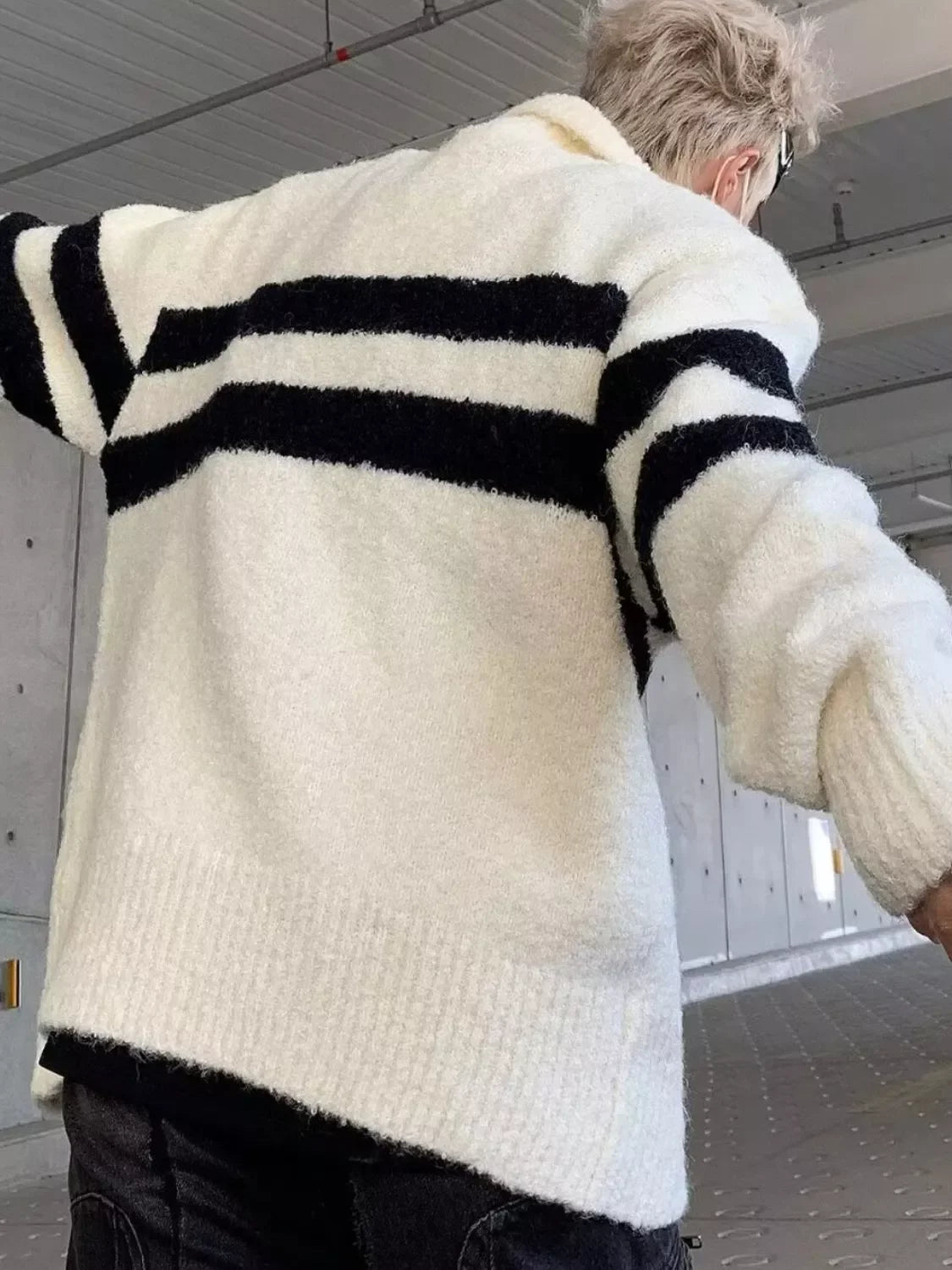 Striped Knit Button-Down Stretch Cardigan - Southern Shores Clothing