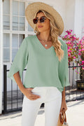 V Neck Three Quarter Sleeve Stretch Top Casual - Southern Shores Clothing