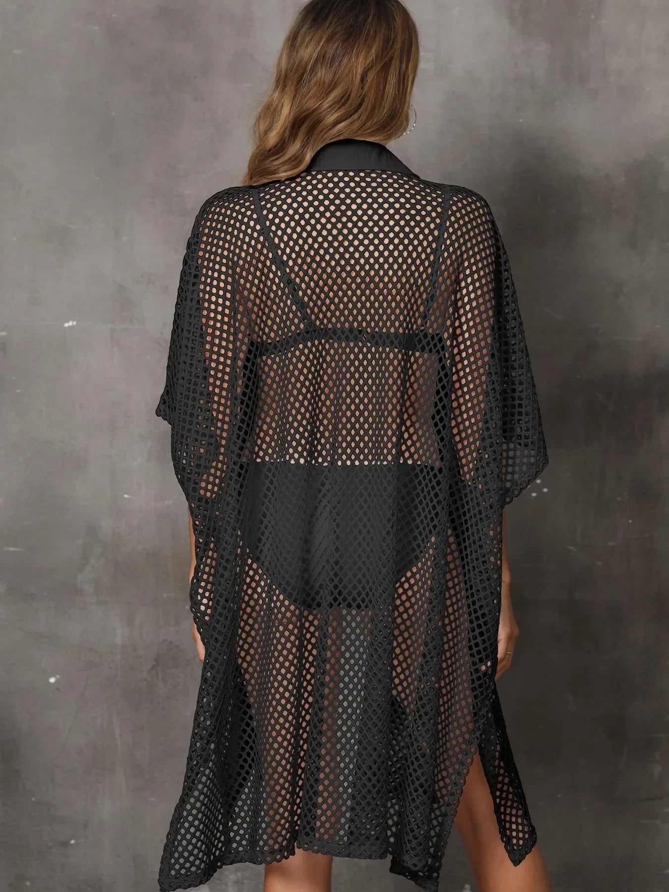 Sheer Mesh Button Up Swim Cover Up One Size
