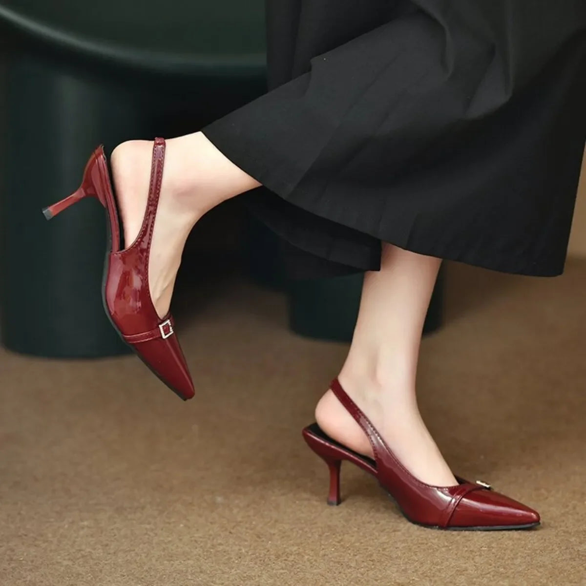 Elegant Pointed Toe Slingback Pumps Low Heel