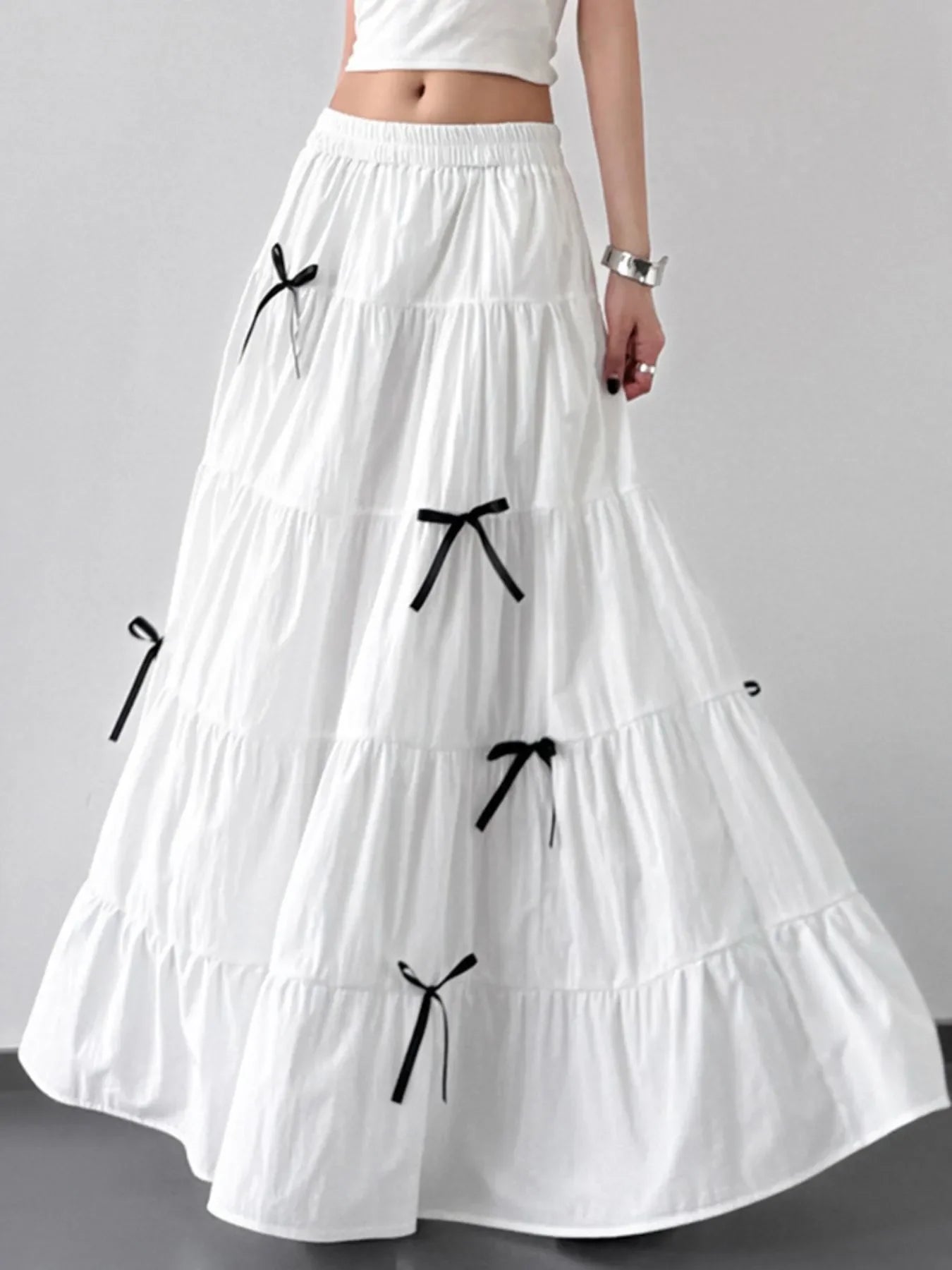 Lightweight Tiered Maxi Skirt With Bow Accent - Southern Shores Clothing