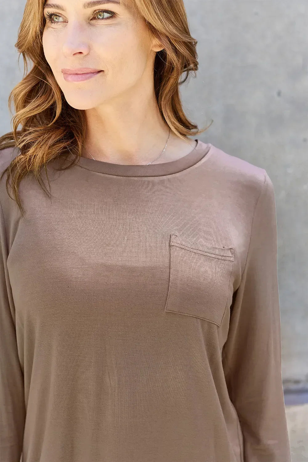 Round Neck Long Sleeve Top With Pockets Classic - Southern Shores Clothing